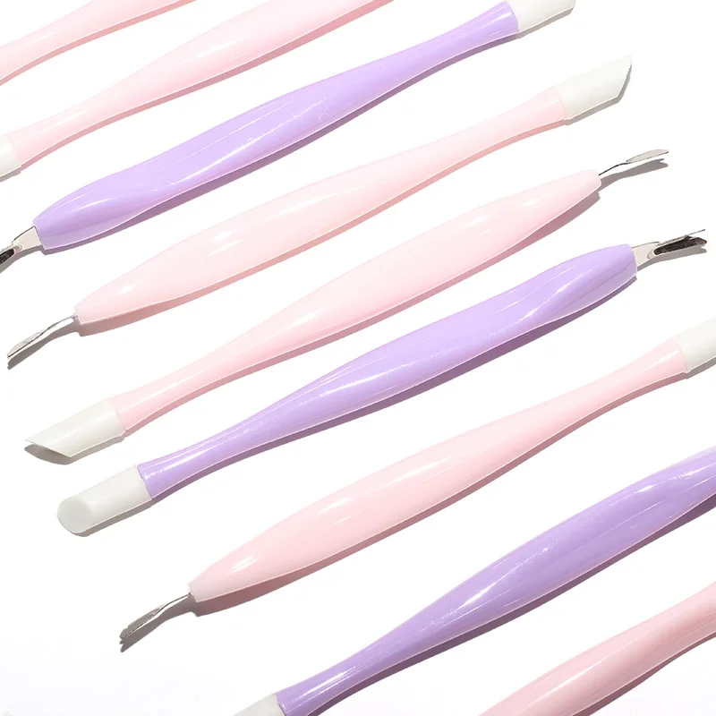 Professional nail tool cuticle pusher nail fork remove dead skin nail cuticle pusher with plastic handle
