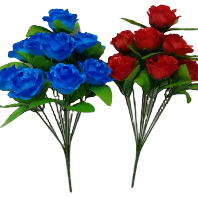 12 головок розовая роза искусственный цветок куст для продажи с одним стеблем цветов