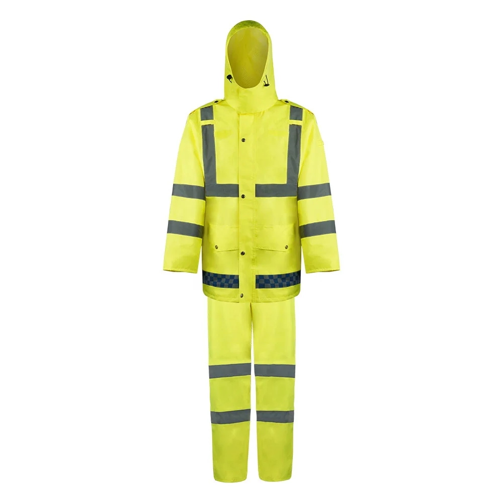 Greatland Wholesale Mens Waterproof Rainwear hi vis reflective PU Waterproof Working Rain Suits