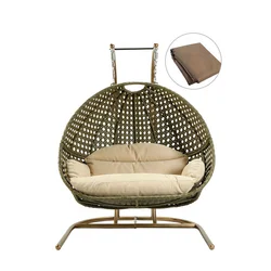 Drop shipping Outdoor furniture Double Seat  Rattan Patio+Swings Hanging Egg Chair with Stand