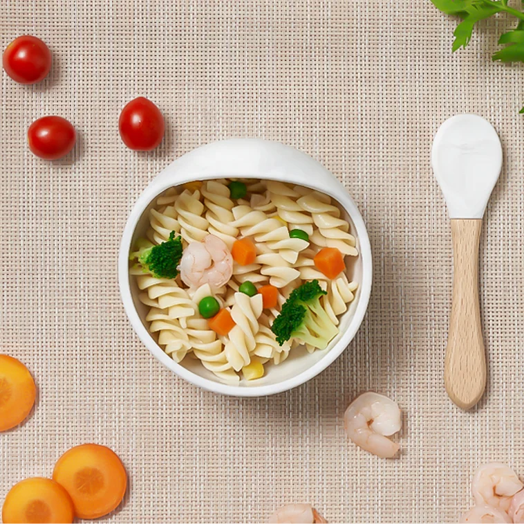 Wholesale Silicone Infant Food Snack Bowl Anti Drop Silicone Feeding Suction Cup Bowl And Spoon Set Baby Tableware