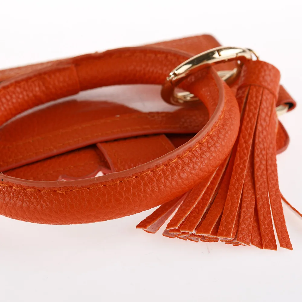 Wholesale Ladies PU Leather Key Chain Tassel Wristlet Card Holder Wallet And Purses Women ID Holder Clutch Bracelets Bag