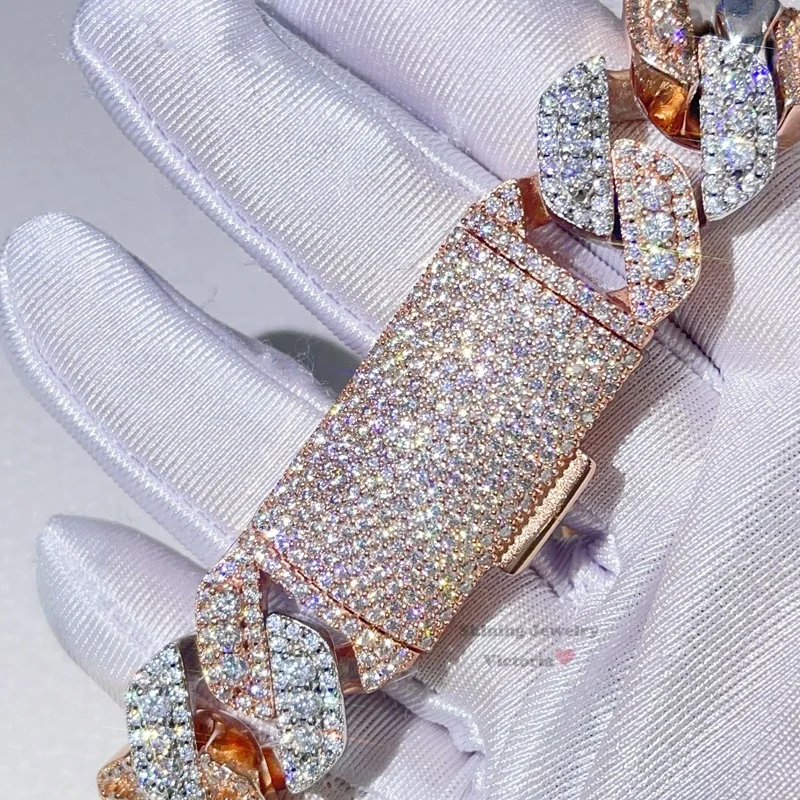 Guangzhou Shining Jewelry 18MM Iced Out Rose Gold Mix White Gold Color Sterling Silver 925 Men VVS Moissanite Cuban Bracelet