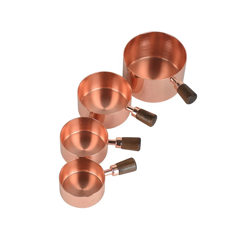 Wood Handle Coffee Measuring Spoons Dry Food All In One Rose Gold Stainless Steel Measuring Cup