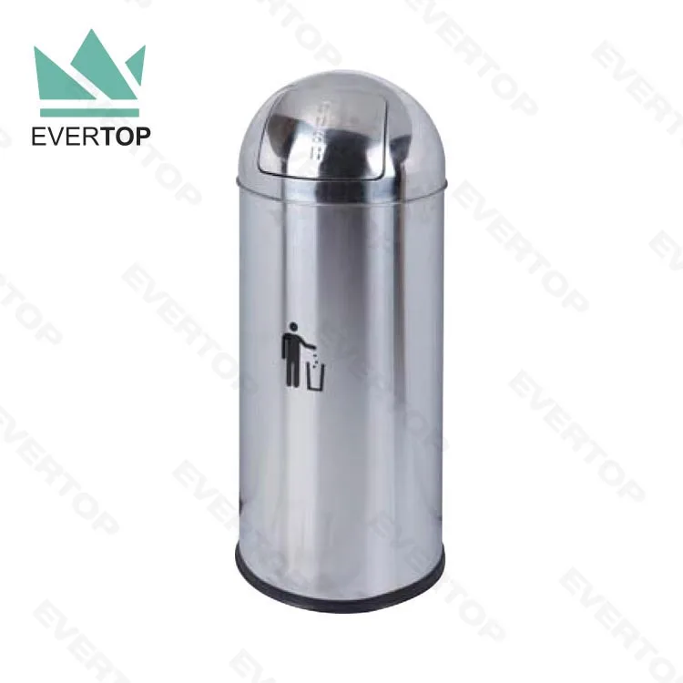 DB-100B Push Dustbin Steel Dome-Top Push Stainless Steel Waste Bins Trash Bin Round Trash Can For Hotel Room Rubbish Bin Garbage