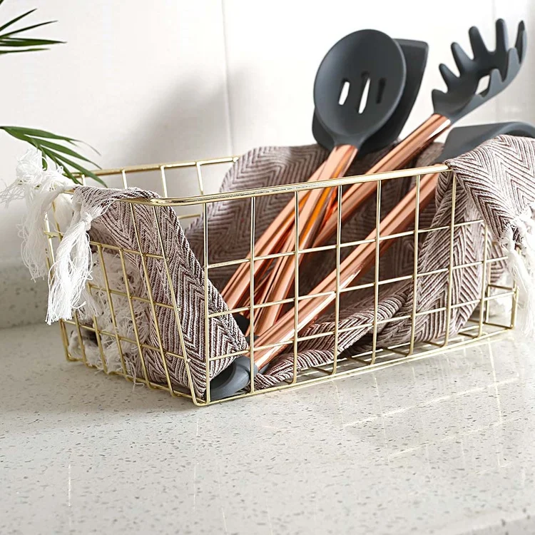 Decoration Metal Wire Home Goods Storage Baskets Rose Gold Iron Wire Fruit Basket