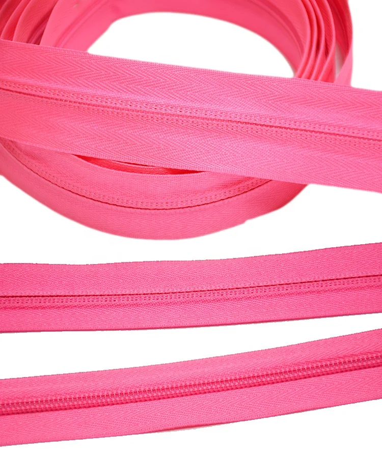 Free Sample Deep Pink Invisible Nylon Zipper Chain Custom 5# Reversible Coil Zip For Sofa