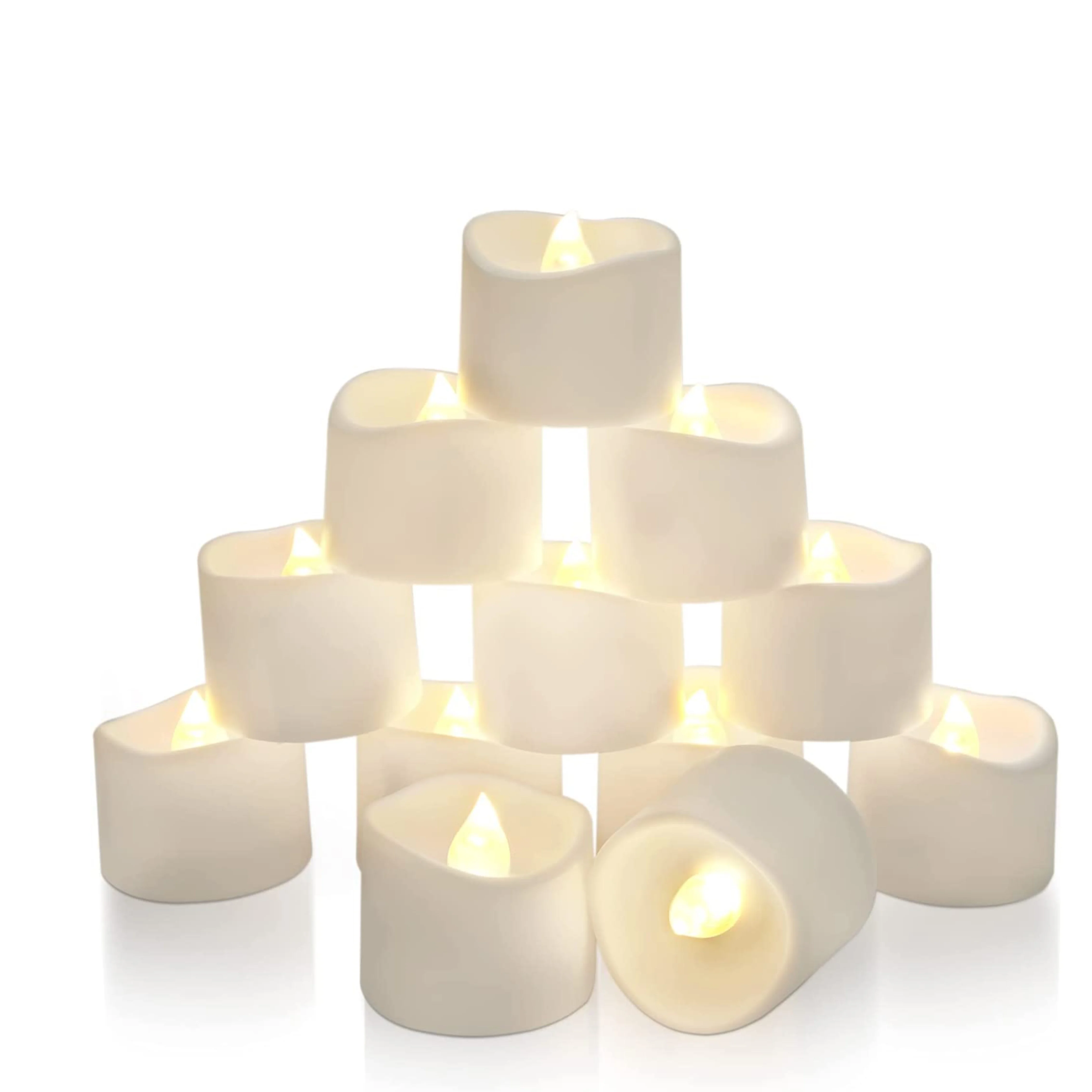 6H Timer Function LEDs, 12 Packed,Warm White Flickering Small Size LED Tealight Candles with Battery Powered