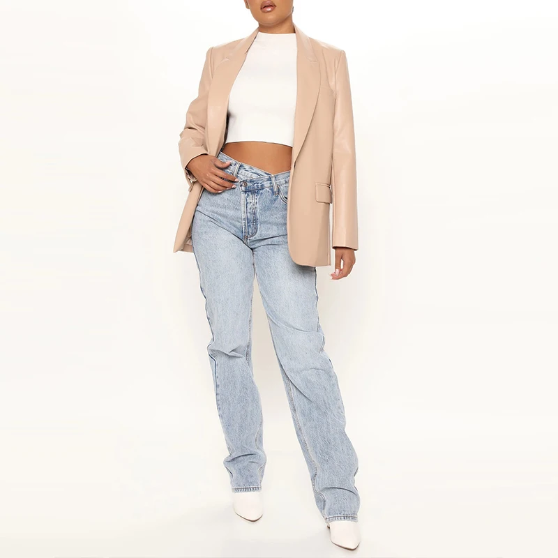 2022 Female Wholesale Casual Suit Ladies Faux Women Designer Leather Blazer