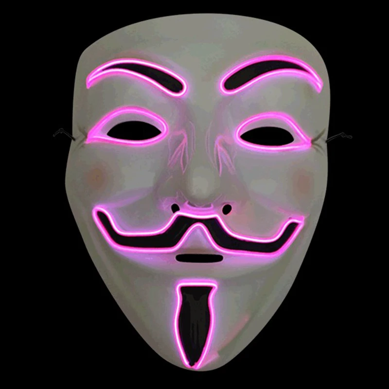 Halloween Anonymous Hacker LED Mask,Cosplay Vendetta light up glowing luminous mask