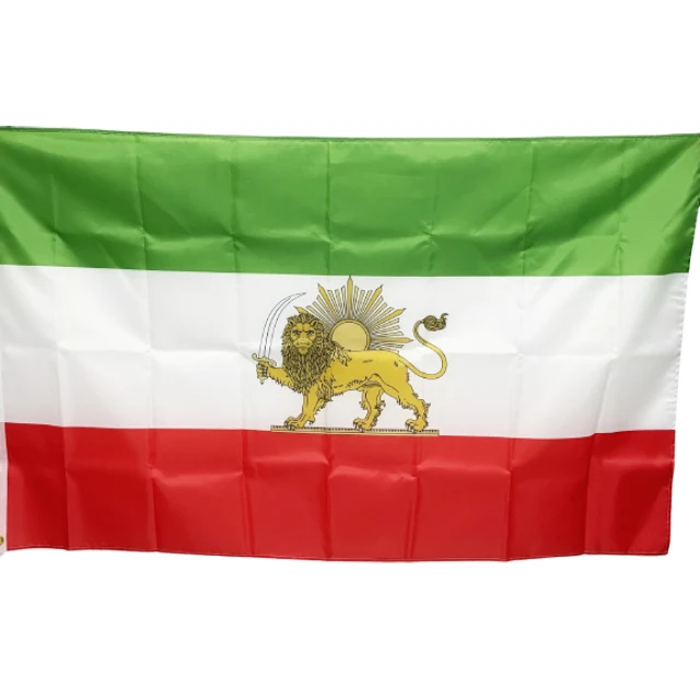 Factory Wholesale  3x5ft Historical Iranian Flag With Lion Sun and Crown Flags, Banners With Brass Grommets