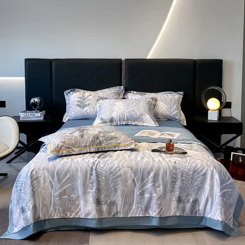 hot selling Luxury 100% Tencel bedding set lyocell tencel floral bed sheets tencel pillowcase quilt sets