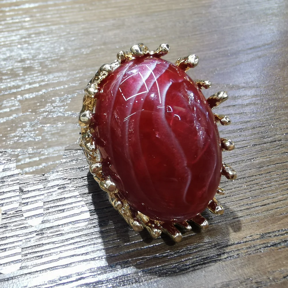 Turkish Jewelry Gold Ring Women Light-weight Natural Stone Vintage Cool Fashion