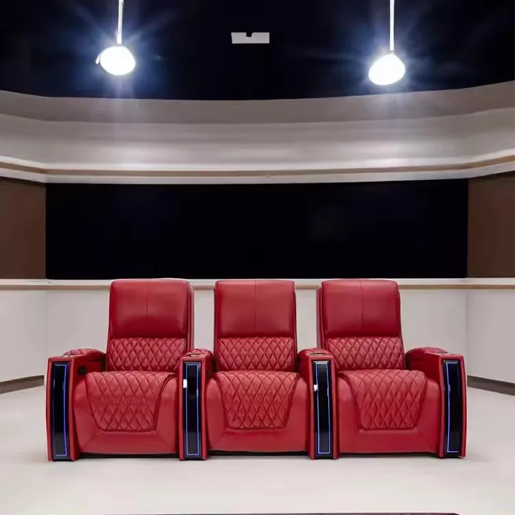 2023 luxury private customized Italian top grain leather electric power recliner LED home theater cinema sofa  for VIP MovieRoom