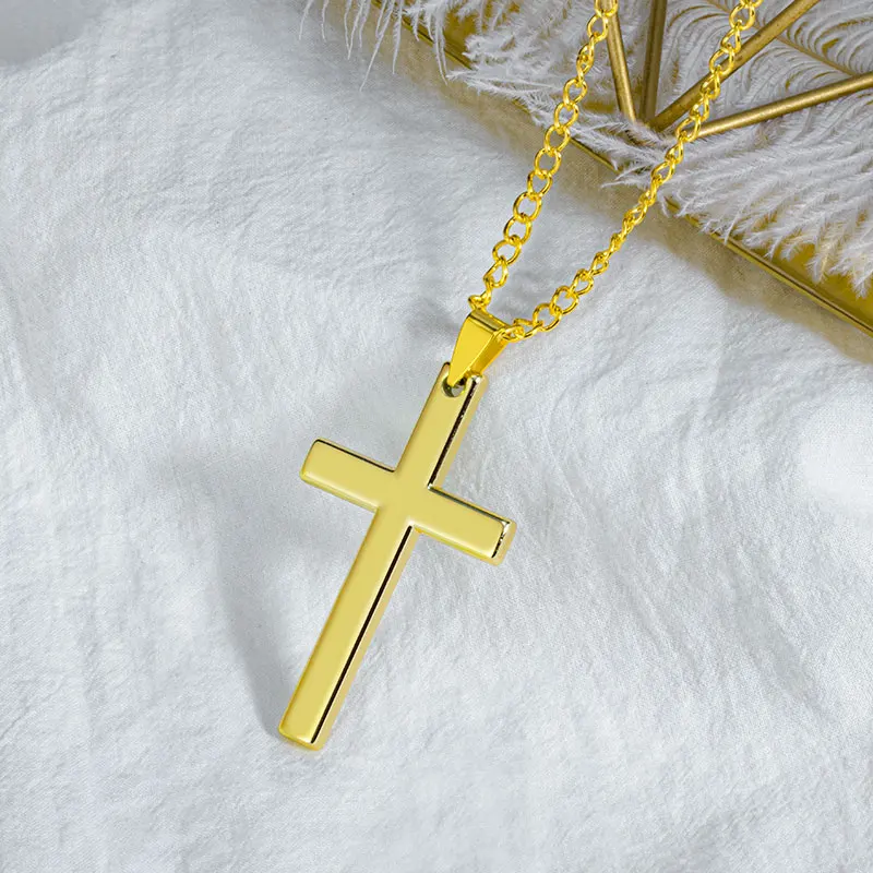 New Stainless Steel Cross Gold Silver Color Necklace Fashion Vintage Crystal Diamond Cross Pendant Necklace