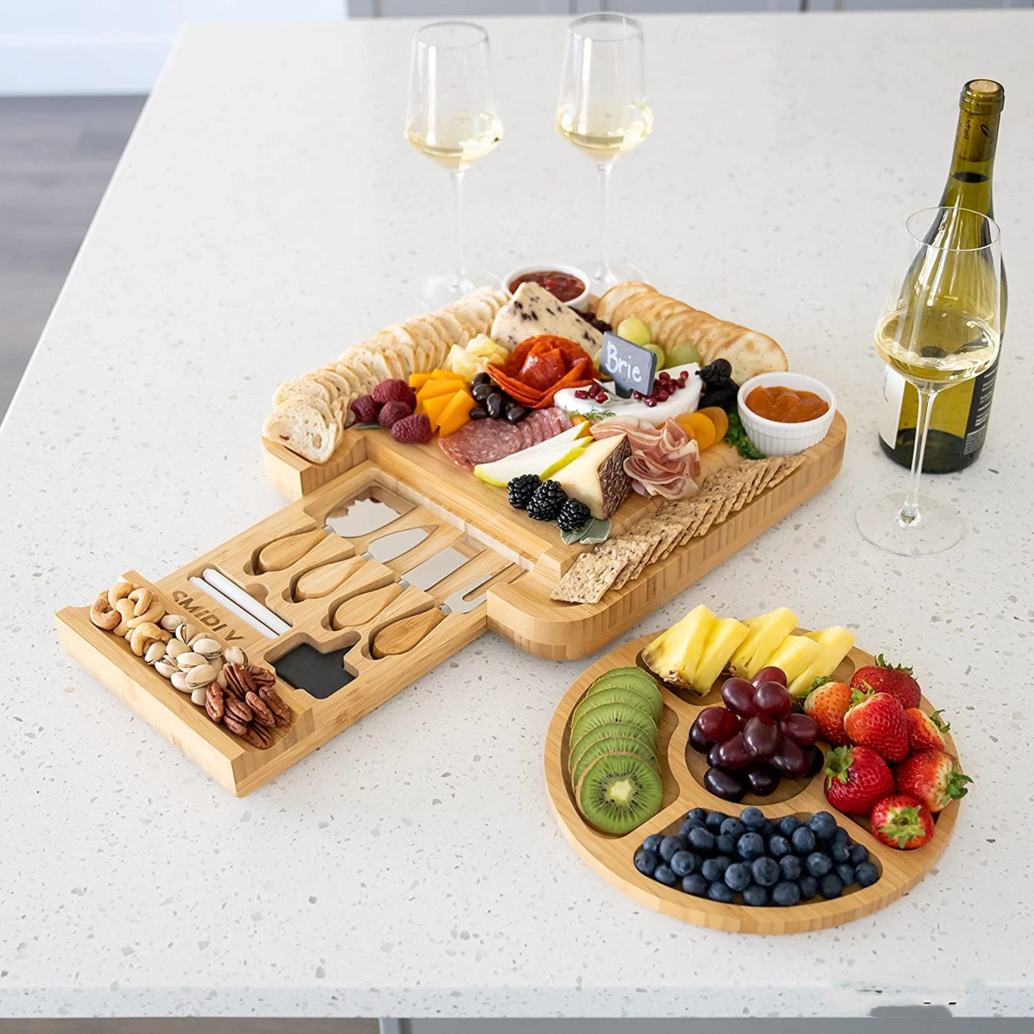 Free Samples and Drop Shipping Bamboo Cheese Board Knife Set Large Charcuterie Board Set Wine Meat Cheese Platter