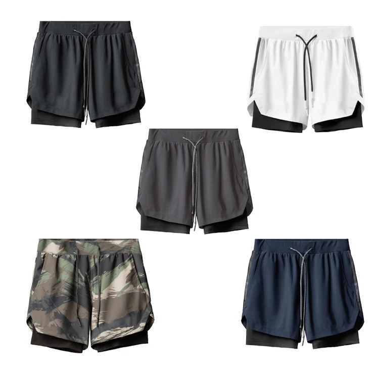 Custom Logo 2 In 1 Lined Sports Mens Shorts Gym Running Jogger Shorts Athletic Mens Gym Shorts For Men