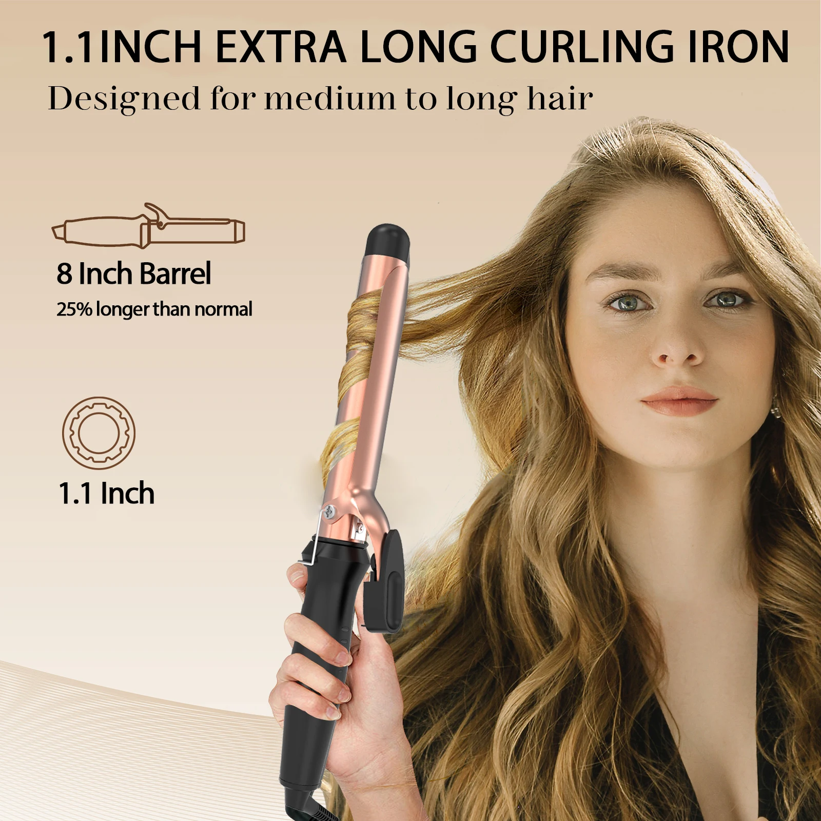 Professional Private Label Light weight Curling Tongs Unisex Curling Iron PTC Heated Curling Iron