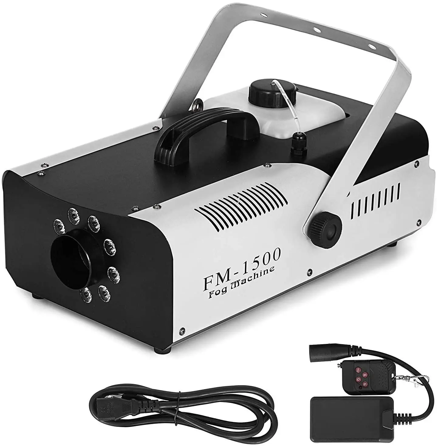 
1500W Fog Machine 2L 9 LED Lights Strobe Effect Halloween Smoke Machine Fog with Wireless Remote Control DMX-512 Stage Effect 