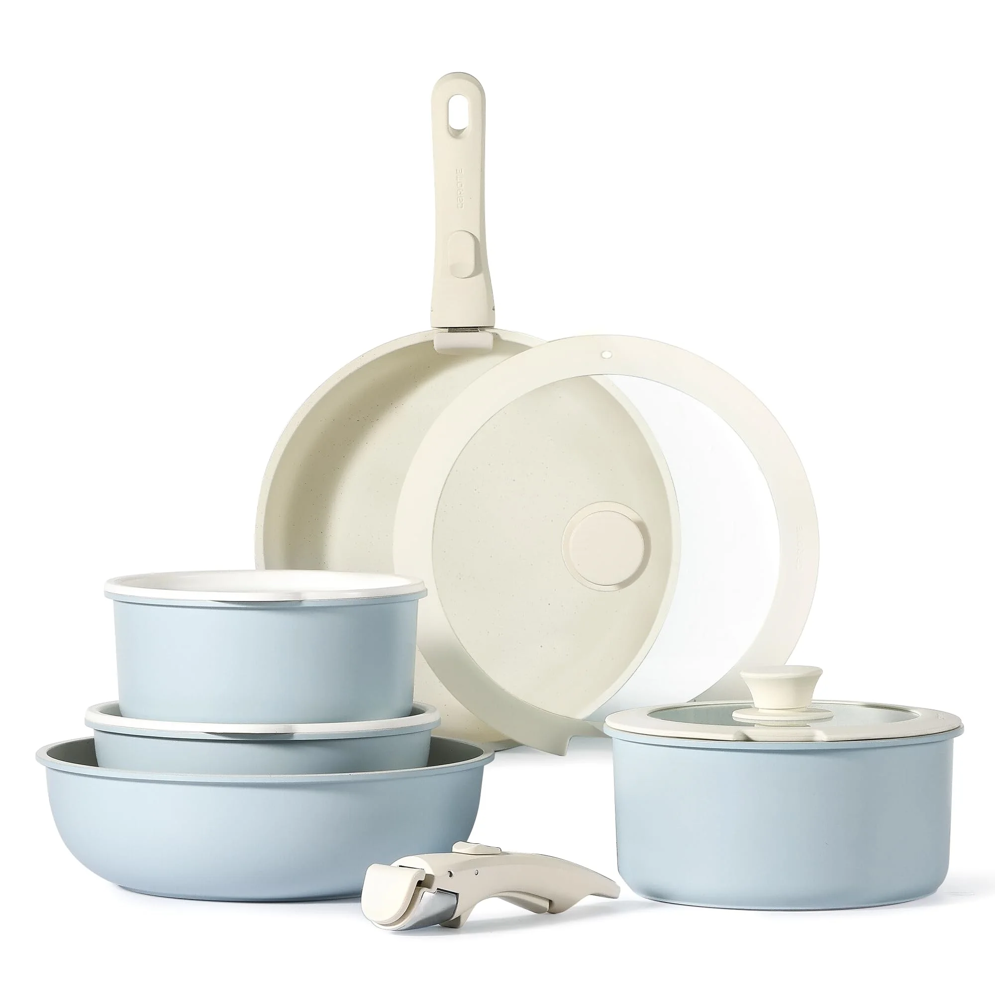 11pcs Kitchen Nonstick Cookware Detachable/Removable Handle Induction Aluminium Ceramic Pots and Pans Set Oven Safe