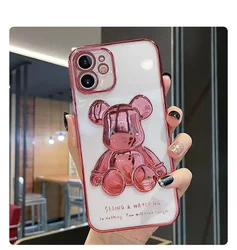 Hot Sale Electroplated 3d Bear Transparent Tpu Phone Case For Iphone 11 12 13 14 15 Plus/Pro/Pro Max