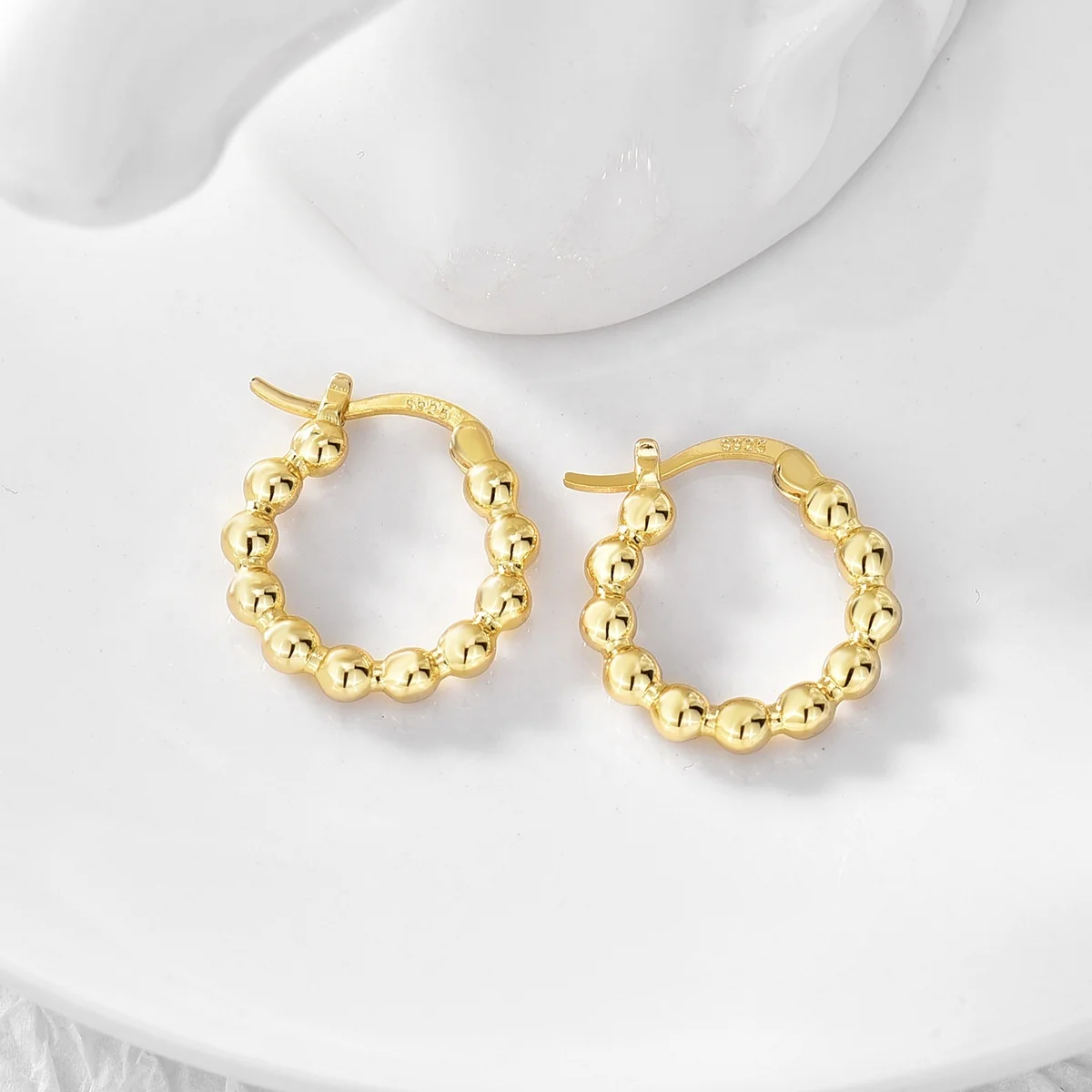 Trendy 18k Gold Plated Brass Gold Plated Beaded Huggie Balls Earrings