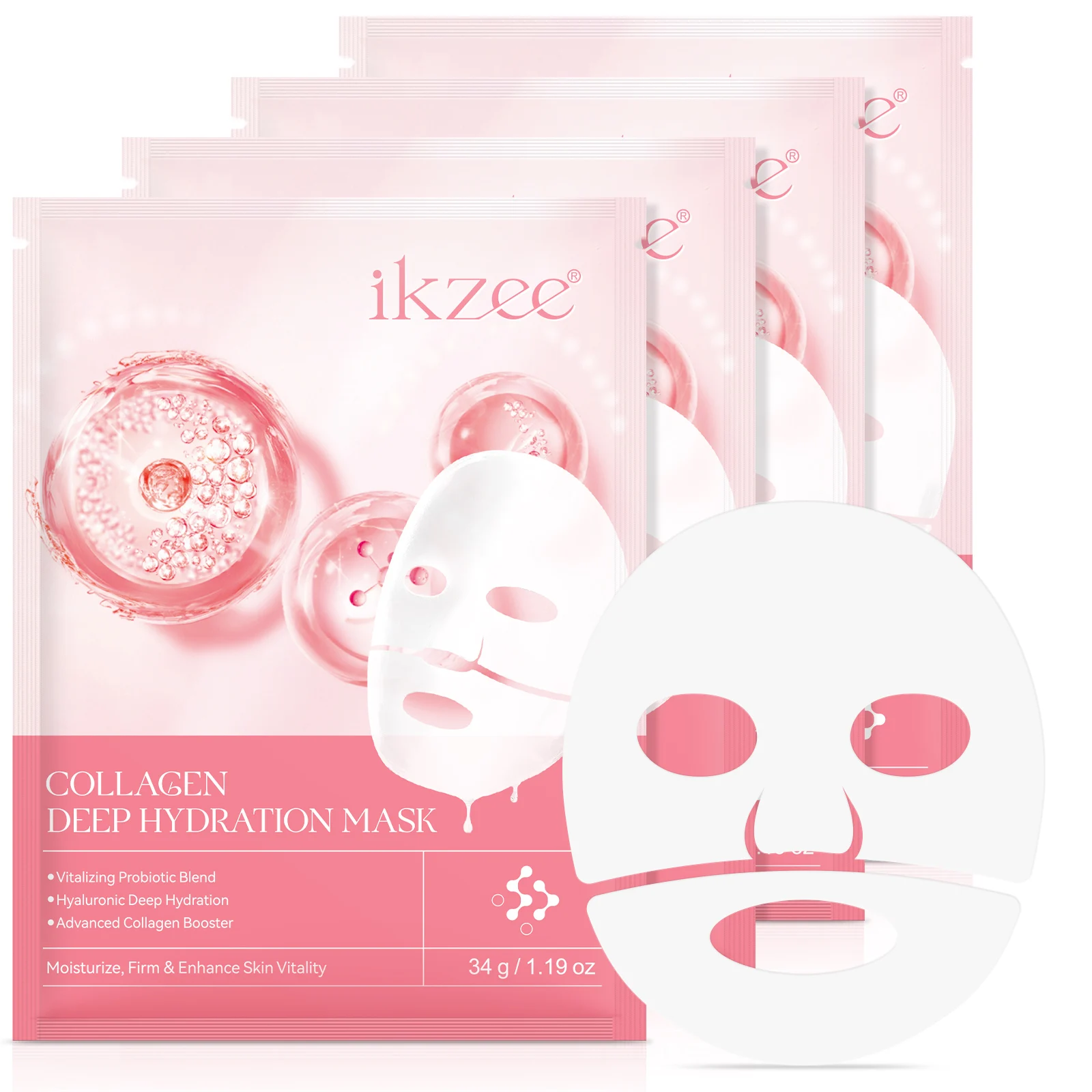 IKZEE anti wrinkle enhance skin vitality 4 pcs hydrate collagen firming facial mask organic deep collagen face mask