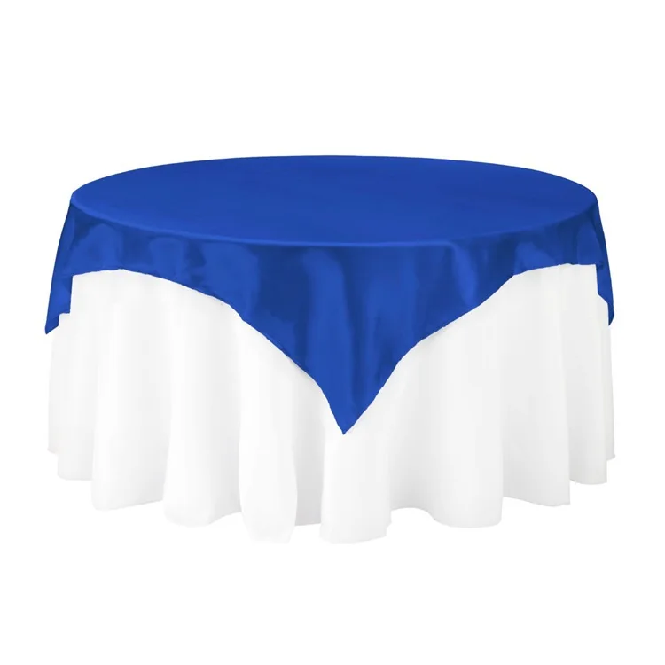 High Quality Luxury Fancy Satin Custom Logo Square Royal Blue Decorative Table Overlay