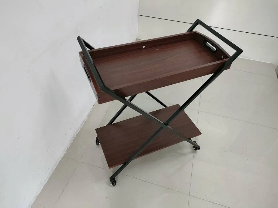 Wooden Top  X Shape Metal Furniture Storage Bar steel trolley