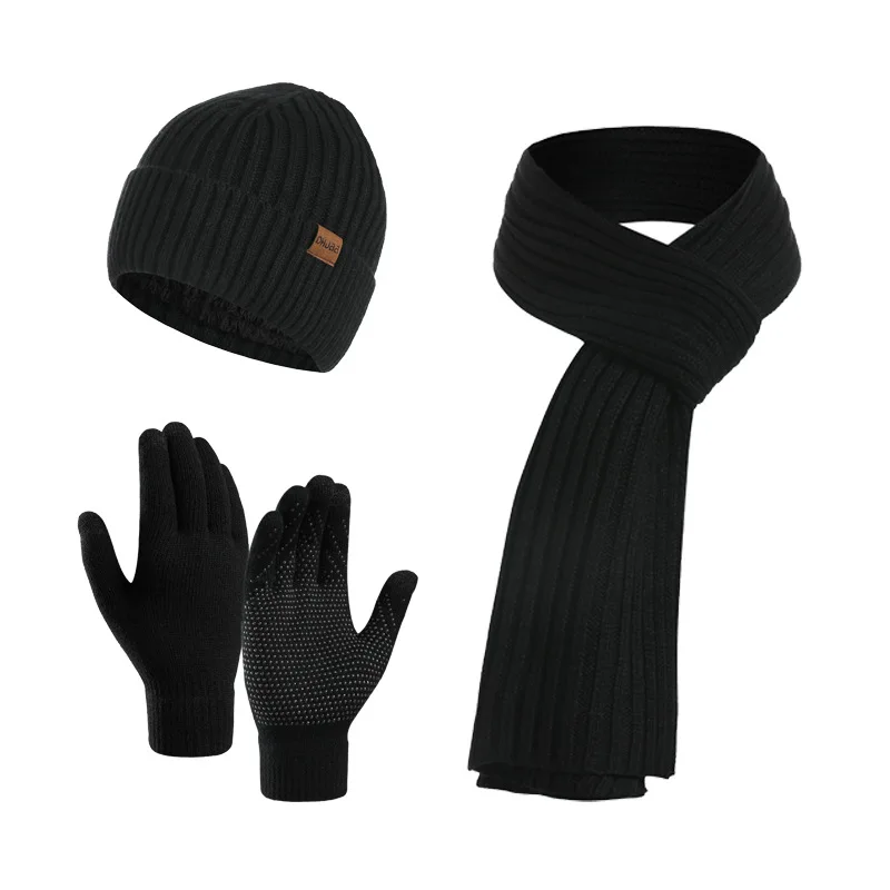 Fashion autumn and winter thick knitted  hat warm suit new men and women scarf hat glov e  three-piece set