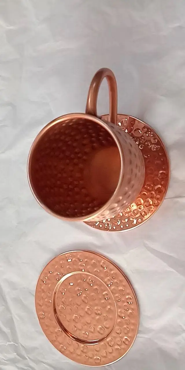 Copper Mug With Copper Handle Food-Safe Hammered Drinking Water and Beer Gift Set Cups for Moscow Mules