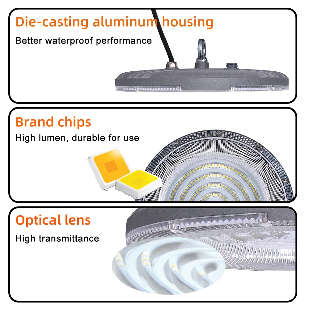 KCD Warehouse High Lumen Aluminum Housing UFO Explosion Proof Lamps Linear Anti Glare 200w 400w 1000w 6500k LED High Bay Light