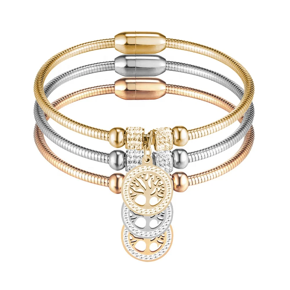 1 Day Delivery Gold Snake Chain Tree of Life Charm Bangle Bracelet Jewelry