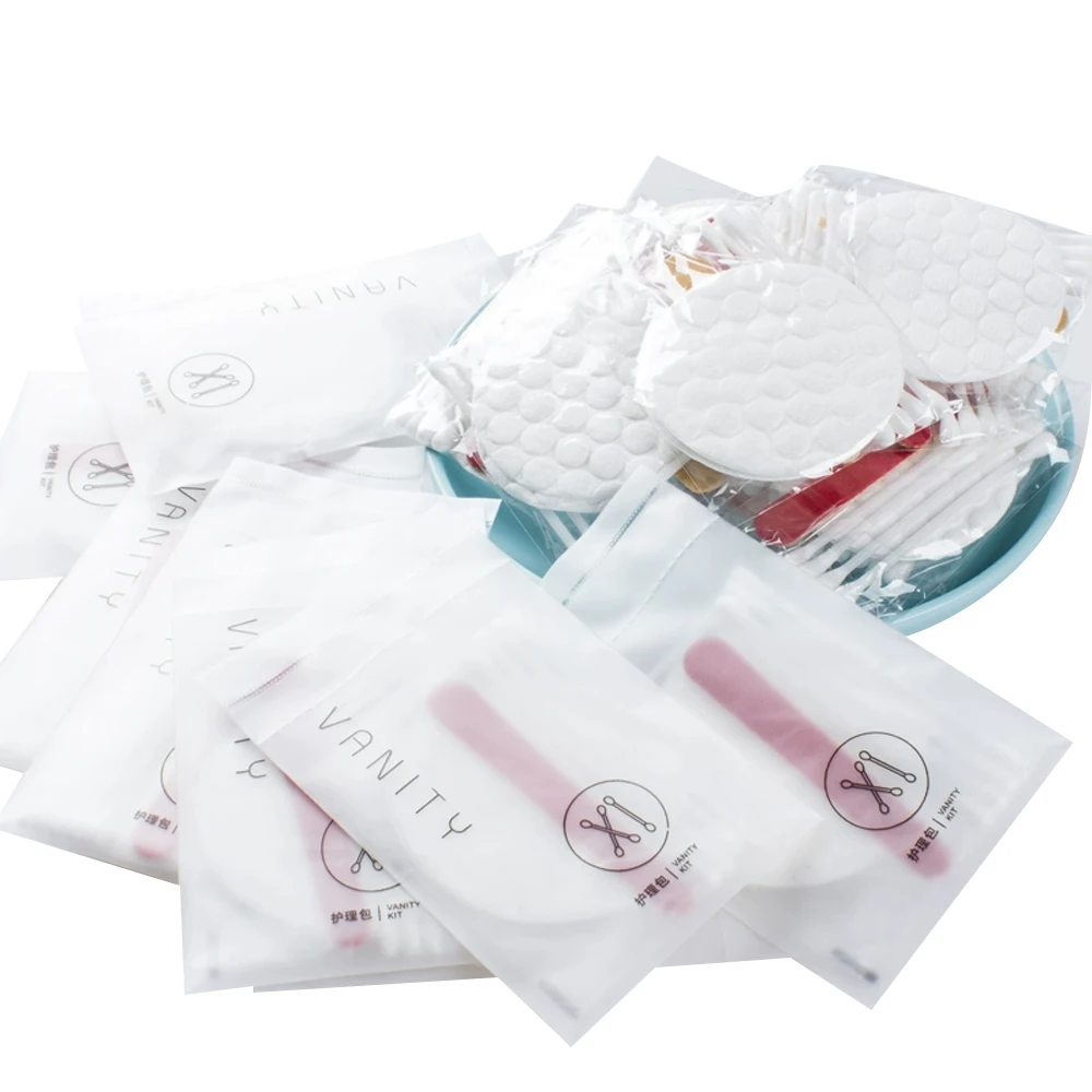 Оптовая продажа, набор туалетных принадлежностей для гостиничного спа-салона, одноразовый туалетный набор с ватными палочками для лица