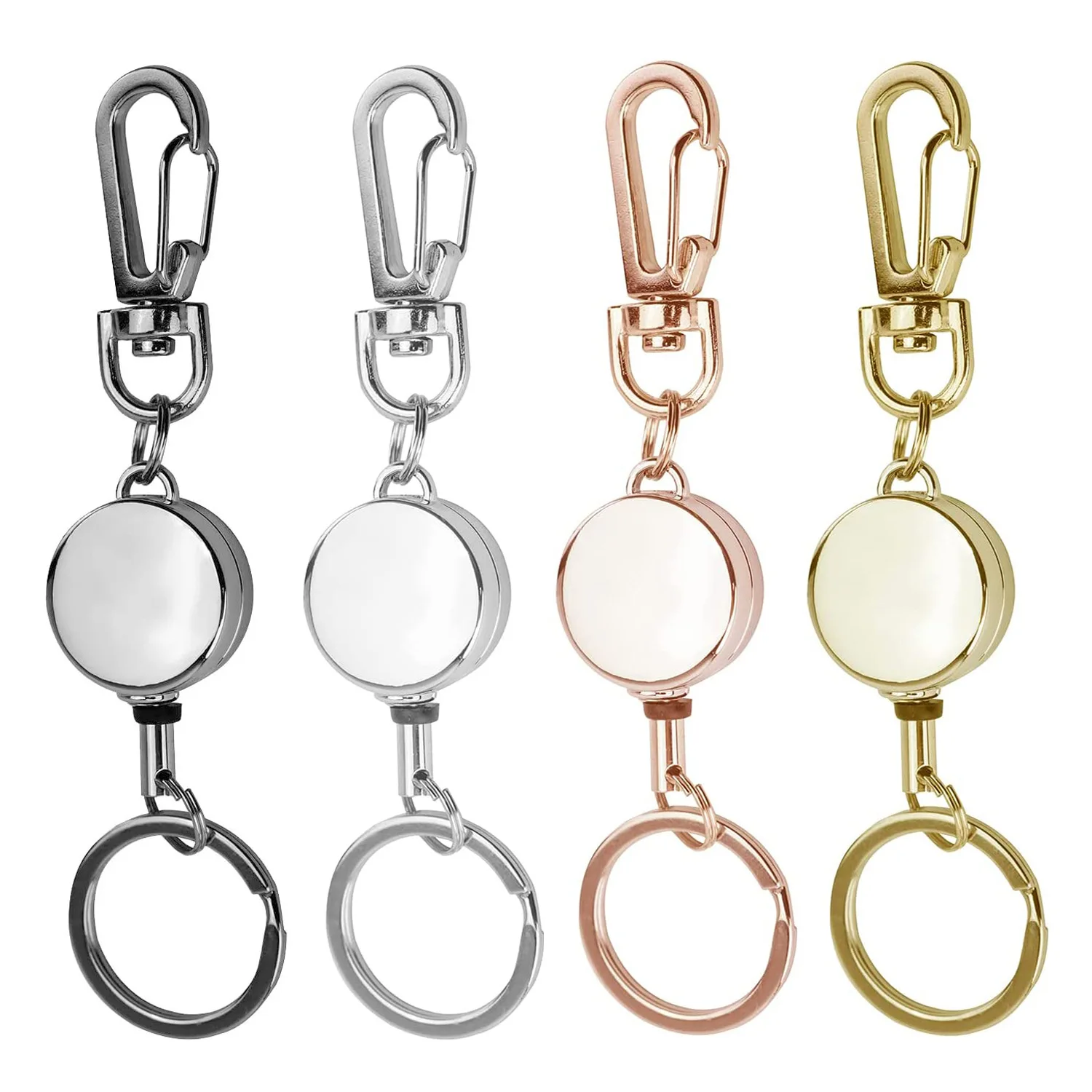 wholesale ABS edc keychain retractable ID badge holder metal heavy duty retractable keychain clip retractable carabiner keychain