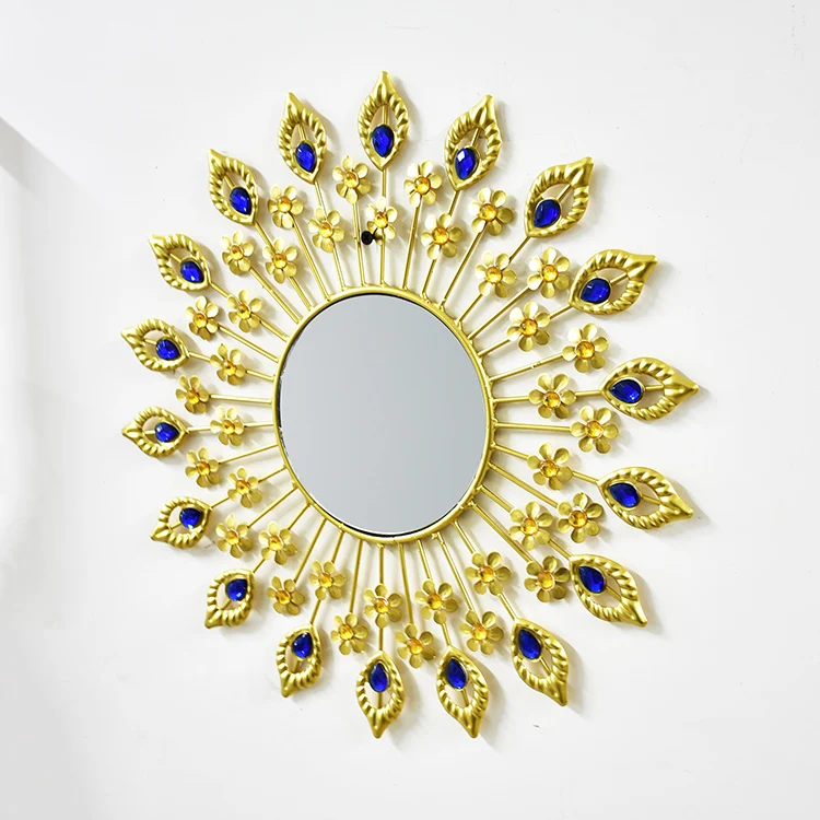 
Luxury Metal Eye Pattern Wall Art Shining Gold Iron Frame Round Wall Mirror Decorative Mirrors For Living Room 