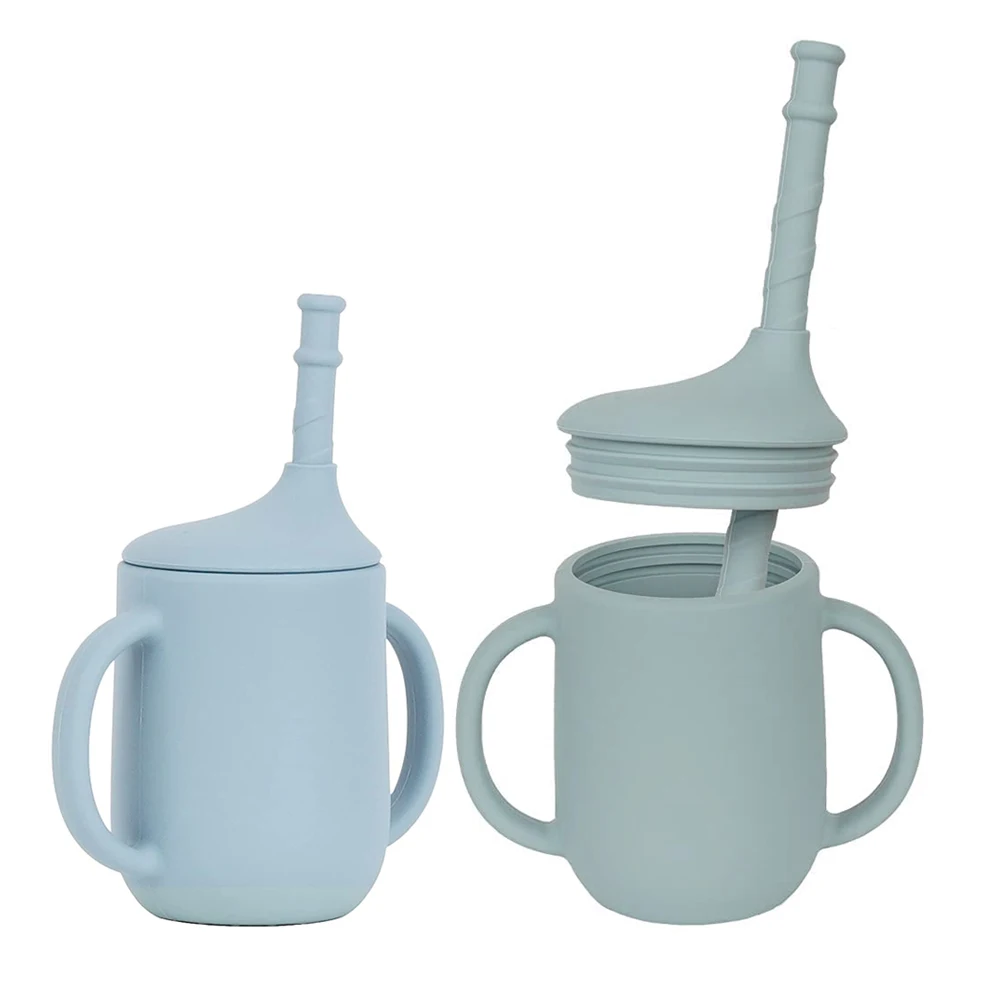 Silicone baby cup Transition cup with straw cover and anti slip handle for overflow training suitable for young children