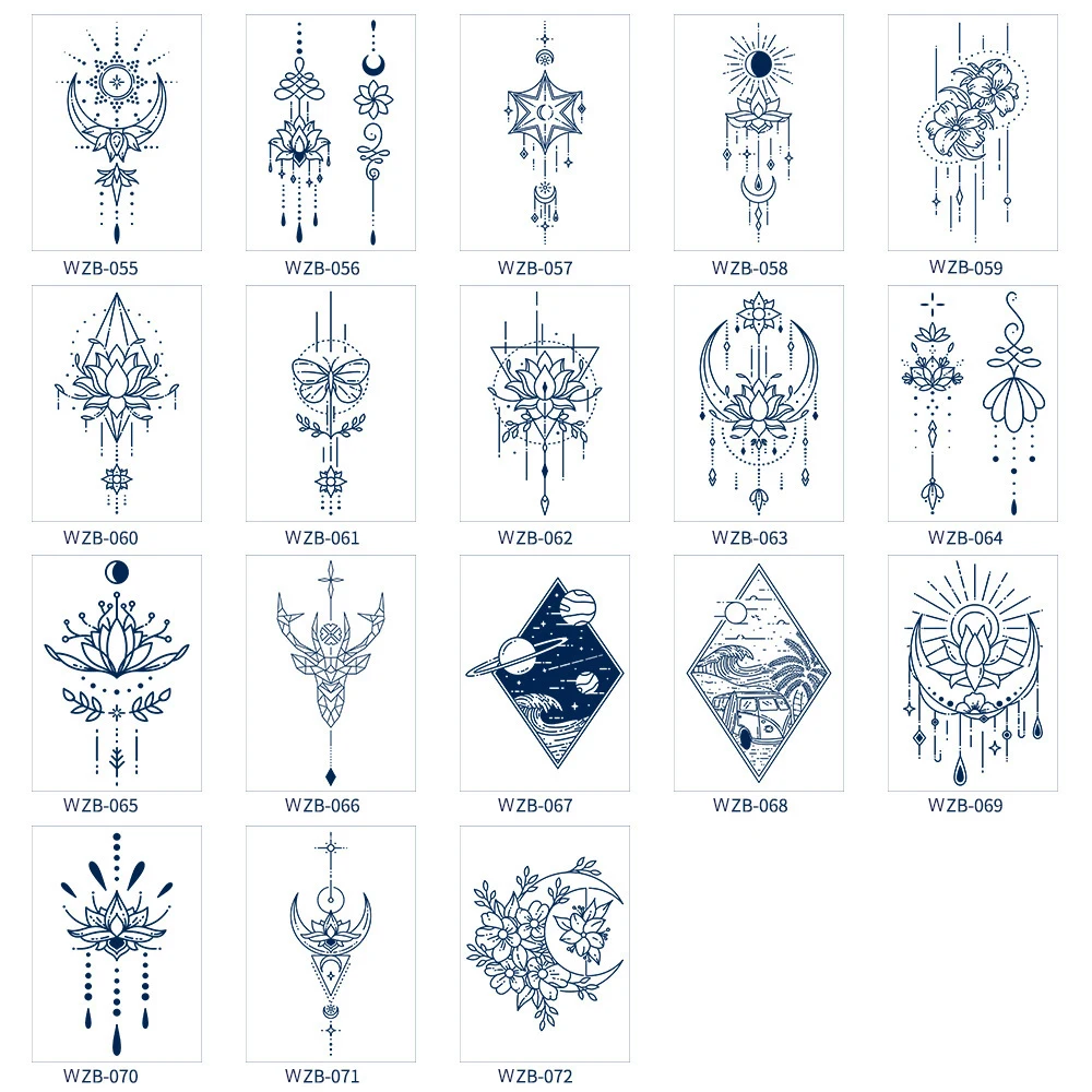 Ancient New Chinese Style Dark Blue Semi-Permanent Tattoo Sticker Waterproof Temporary Herbal Juice Ink Lasting 1-2 Weeks Paper