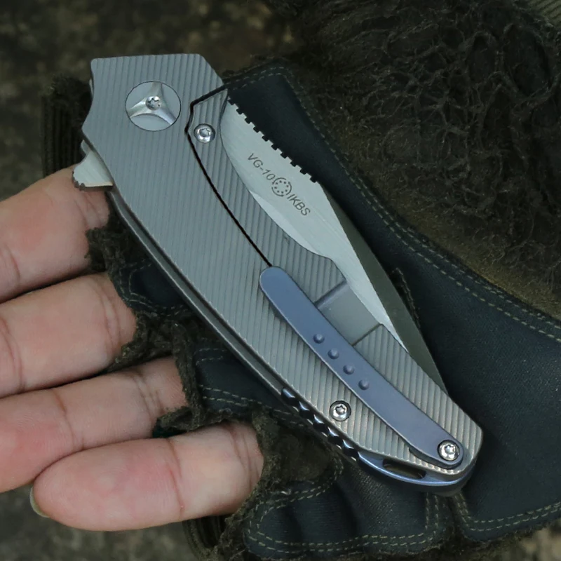 HWZBEEN New Product Explosion Titanium Alloy Handle VG-10 Blade Knife Outdoor Camping Knives Hunting for Mountaineering Trips