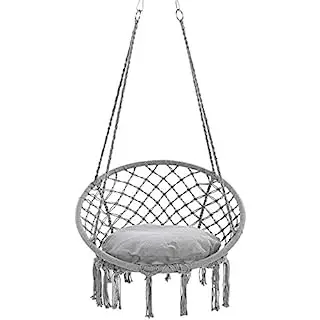 Hammock Chair Macrame Swing Chairs Hanging Bed with Cushion and Durable Hanging Hardware Kits For Outdoors and Garden