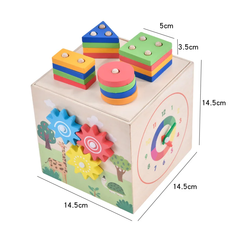 6-in-1 Wooden DIY montess Activity Cube Montessori Early Education Puzzle Classification Box Educational Learning Toys preschool