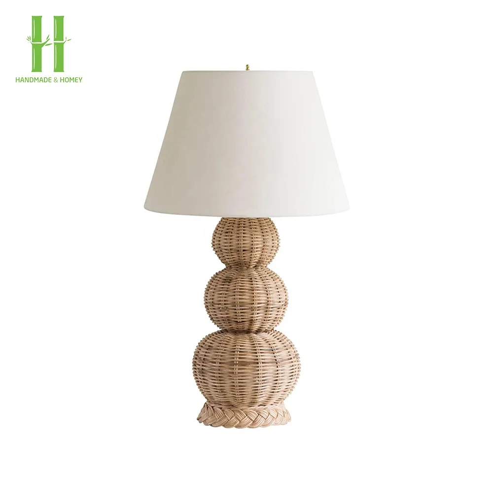 High Quality Handwoven Rattan Table Lamps with White Shades Bedroom Hotel Decoration OEM Acceptable Wicker Lighting Lampshade