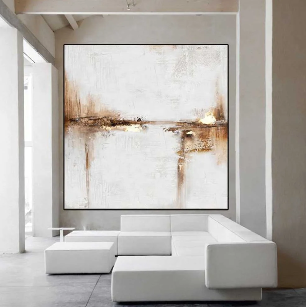 Custom Stretched Large Canvas Hand Printed Decor Gold Powder Big Wall Abstract Art For Living Room Hotel