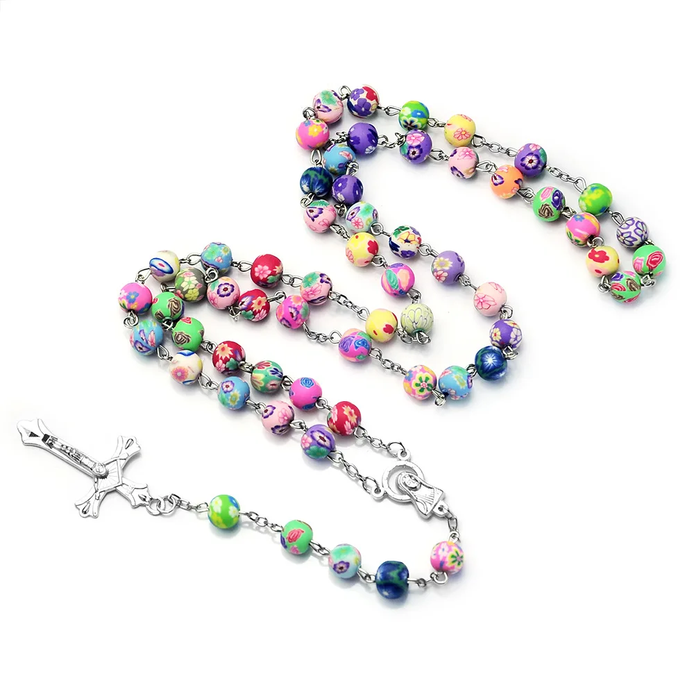Hot Sale Cheaper Catholic Rosary Beads Colorful Polymer Clay Rosary Beads With Corss for Pray Protect Life