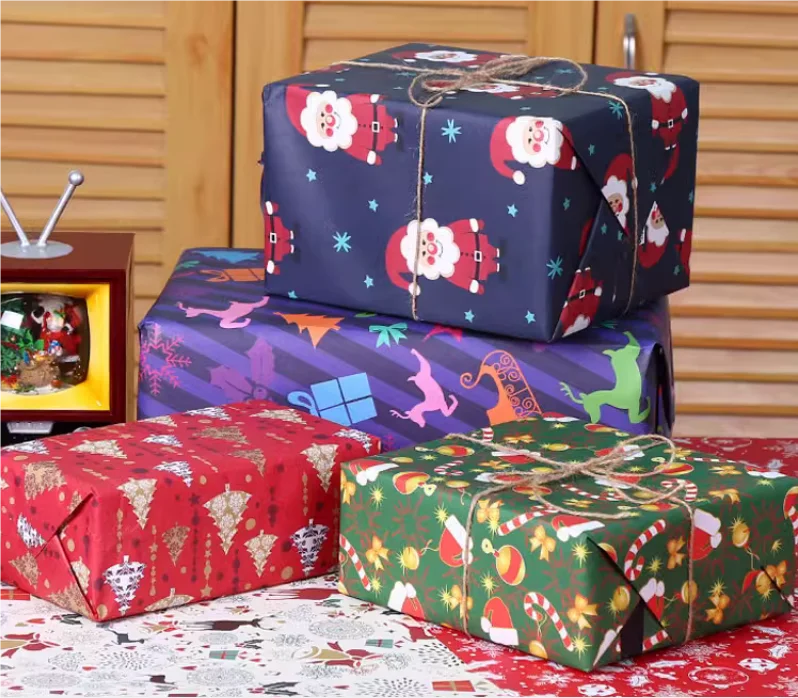Christmas wrapping paper high-end feeling red large-sized handmade  materials cute  colored thickened packaging paper