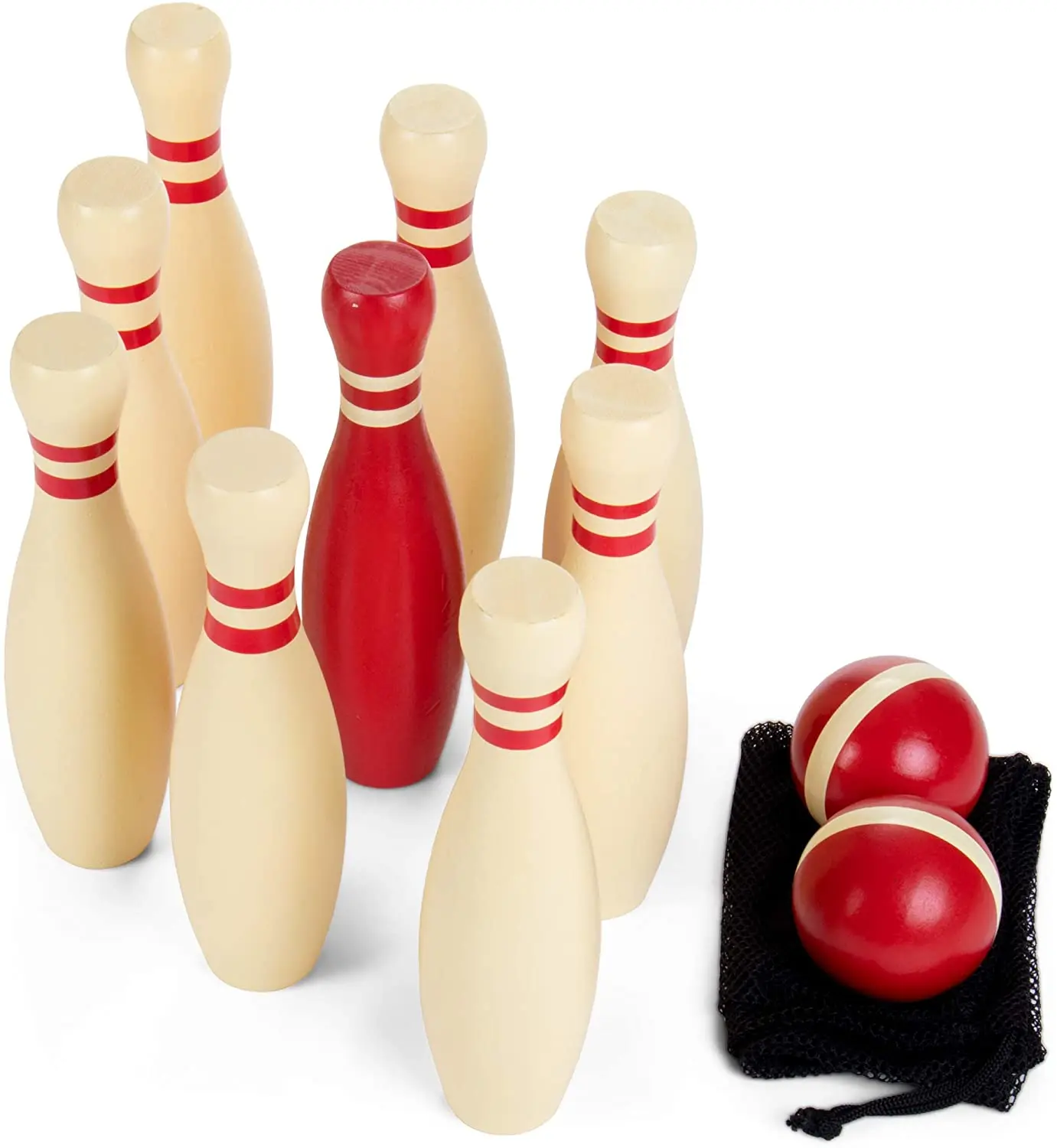 Outdoor Backyard Game Wooden Bowling Pins Bowling Play Skittle Set for Kids Funny Sport Game