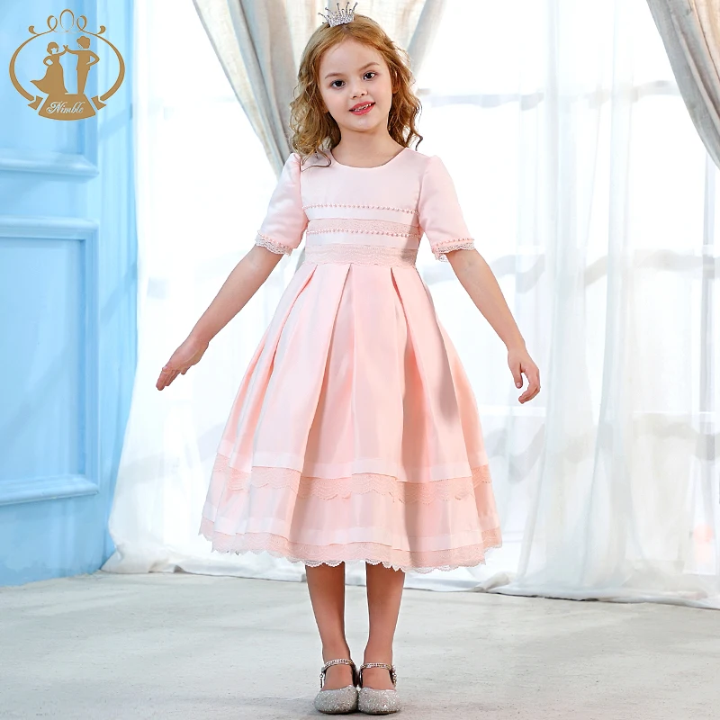 Nimble New Design 2020 Formal Orange Pink Evening Dress Girl Embroidered Beautiful Tuxedo Flower Dress With Beaded