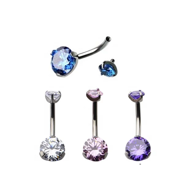 ASTM F136 Implant Grade Titanium Internally Threaded Prong Set Belly Button Ring