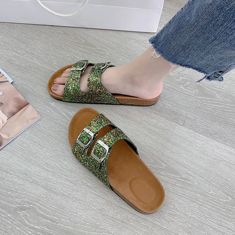 Wholesale manufacturer factory 2023 new hot sale women ladies girl Glitter soft cork clogs slipper sandals