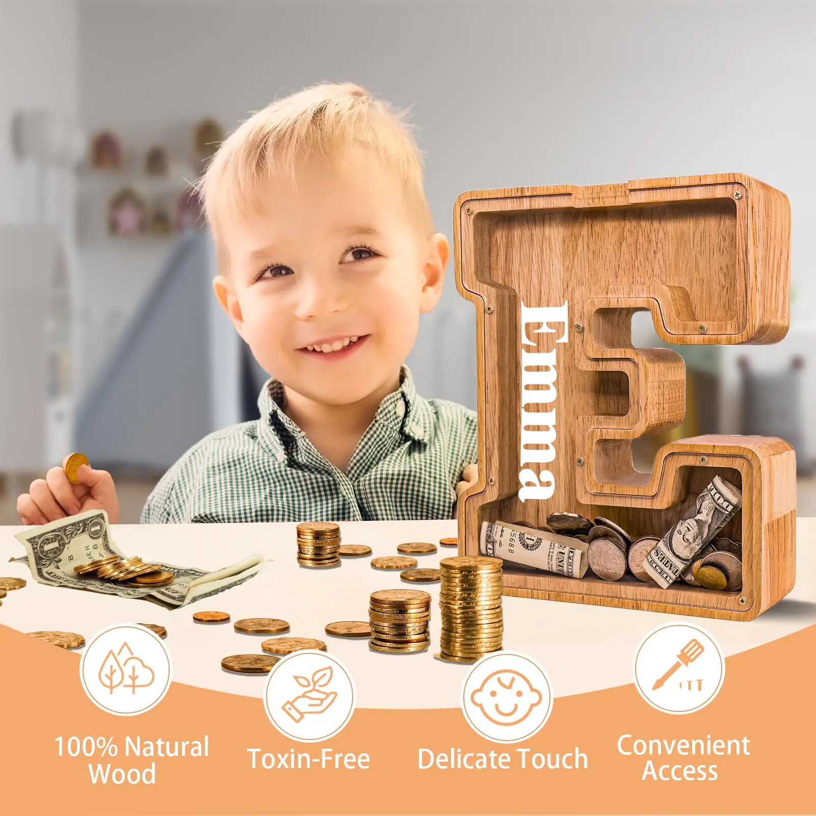 Customize The Appearance You Want For You for Boys and Girls Piggy Bank Initial Coin Bank Wood Kids Personalized Gift
